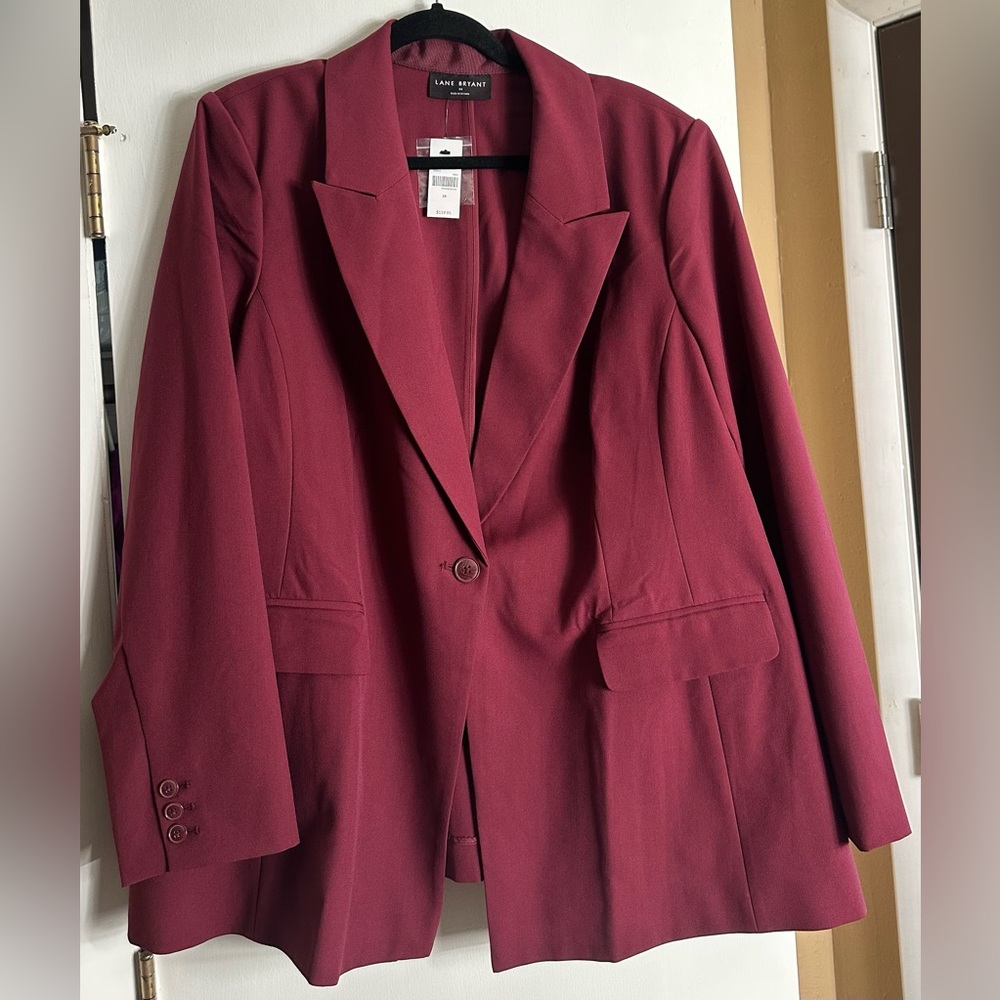 NWT Lane Bryant Plus Size 24W Burgundy Blazer Career Office Jacket